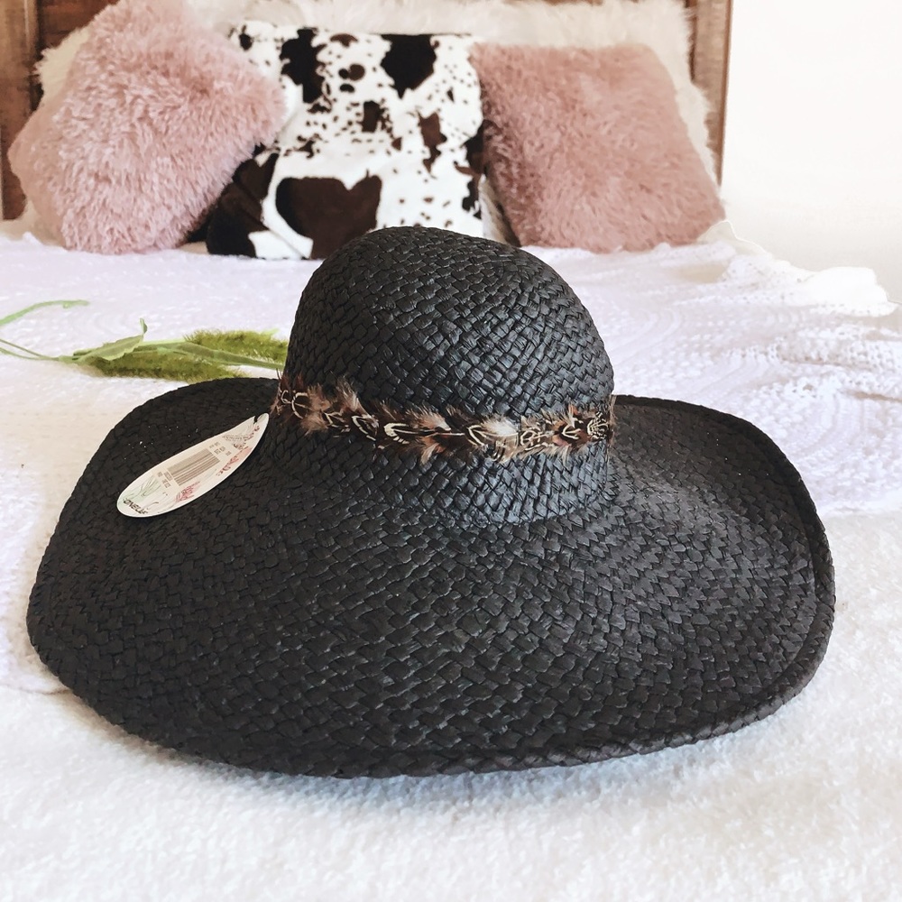 O’NEILL paper straw beach floppy hat with feathers